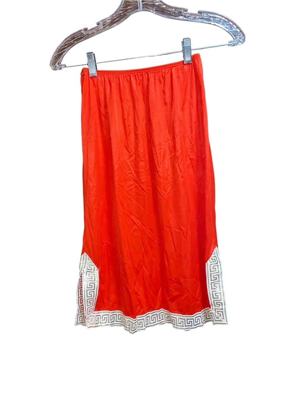 Vintage Charmode Sears & Roebuck red half-slip skirt white gold Greek key Print